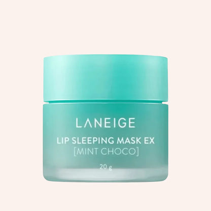Laneige Lip Sleeping Mask EX Mint Choco 20g – Tiegel mit blauem Deckel und weißer Schrift auf blauem Hintergrund