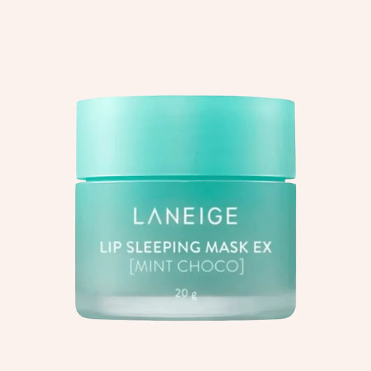 Laneige Lip Sleeping Mask EX Mint Choco 20g – Tiegel mit blauem Deckel und weißer Schrift auf blauem Hintergrund