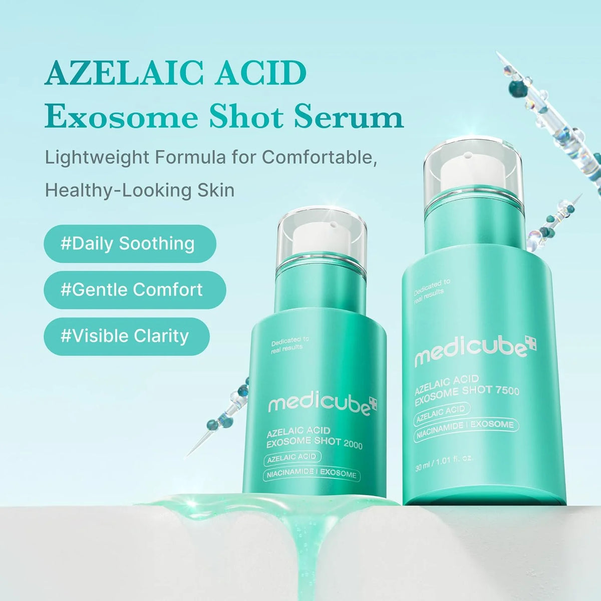 Medicube Azelaic Acid Exosome Shot 2000 Serum 30ml – Flasche mit Farbverlauf und Dosierkopf, Produktname im Fokus