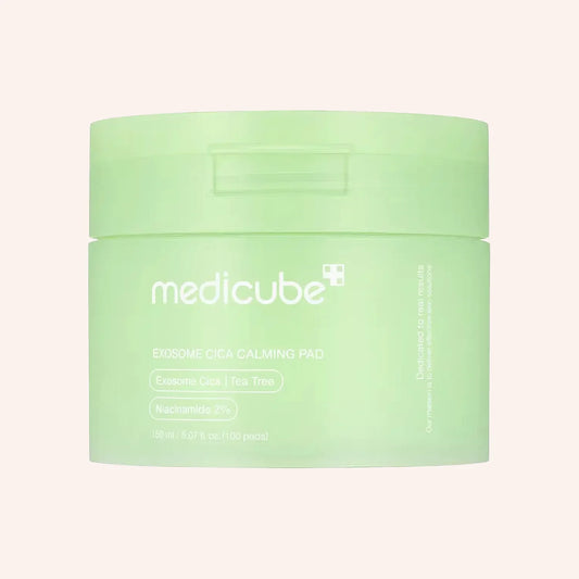 Medicube Exosome Cica Calming Pad (100 pads) – klarer Kunststofftiegel mit Steckdeckel, Inhalt durch die Wand sichtbar