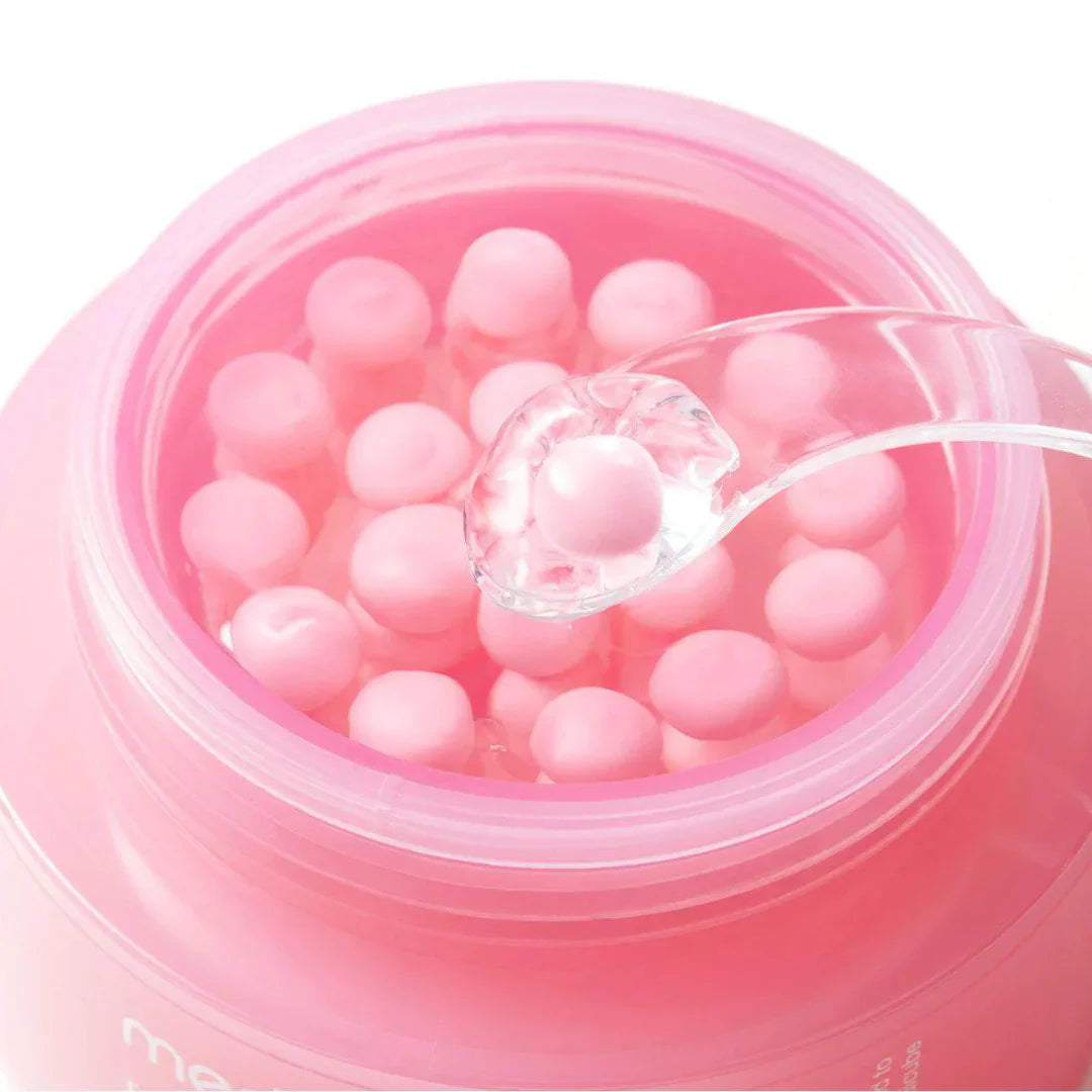 Medicube PDRN Pink Collagen Capsule Cream 55g – geöffneter Tiegel mit rosa Kapseln und Spatel