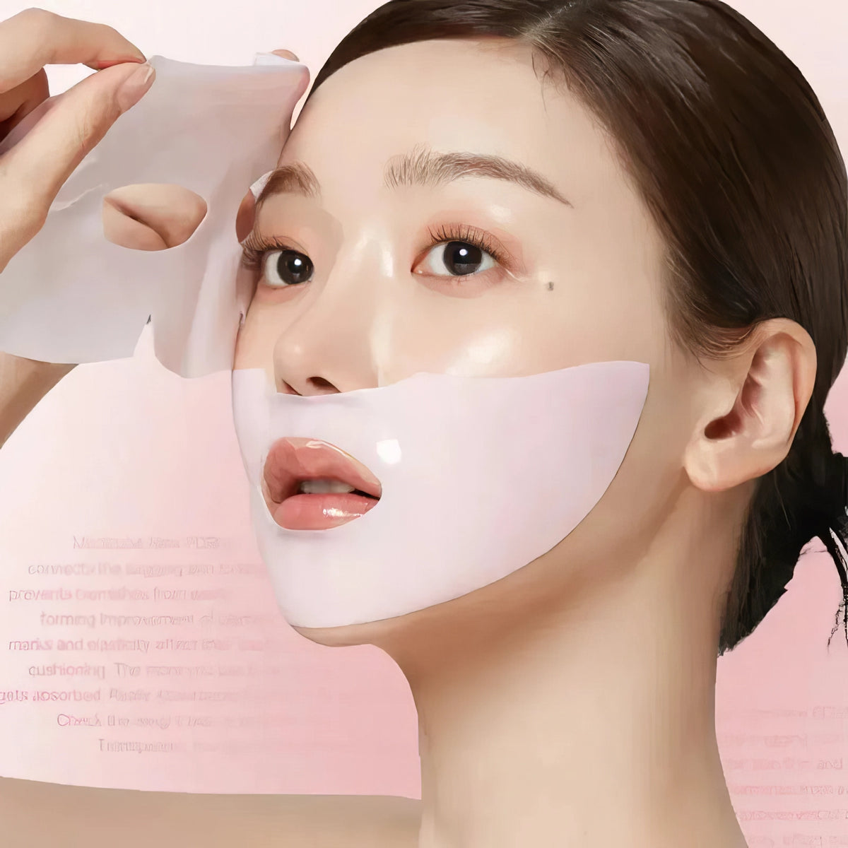 Medicube PDRN Pink Collagen Jelly Gel Mask 1 Stück/28g – 3D-Rendering eines Frauenprofils mit glänzender Gelschicht