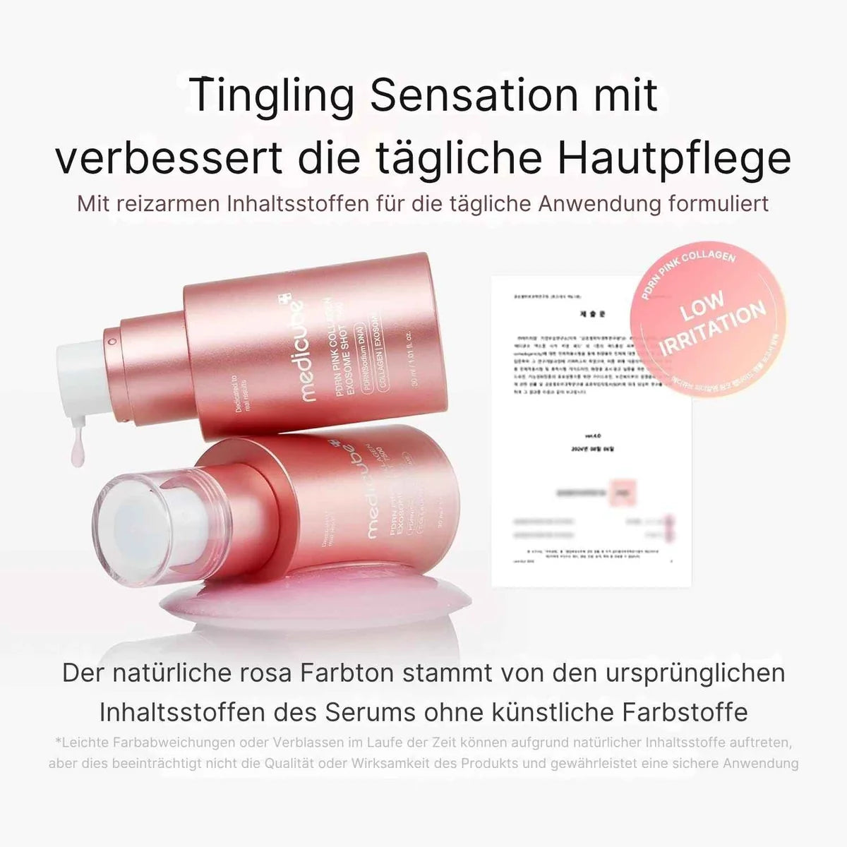 Medicube PDRN Pink Exosome Shot Serum 7500 30ml – zwei Flaschen mit rosa Kappen leicht geneigt