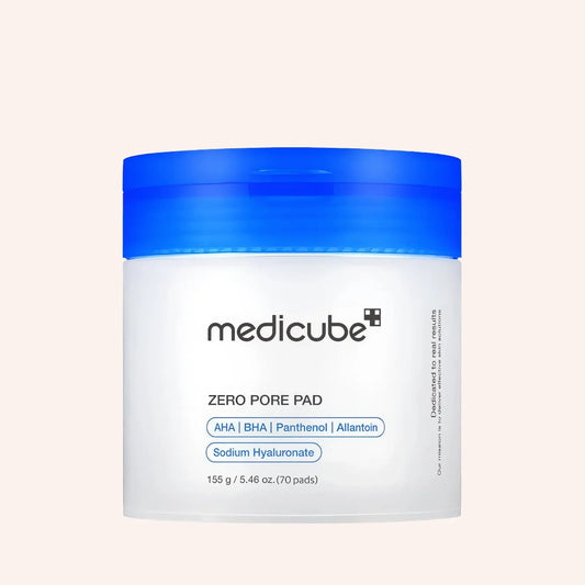 Medicube Zero Pore Pad 2.0 (70St.) – blaue Pad-Dose mit weißem Deckel auf Weiß