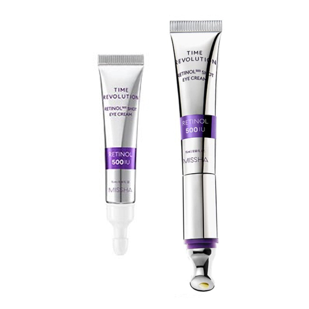 Missha Time Revolution Retinol 500 Shot Galvanic Eye Cream Duo Set (15ml+15ml Refill) – zwei Tuben mit violetter Schrift