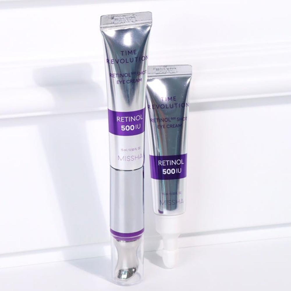Missha Time Revolution Retinol 500 Shot Galvanic Eye Cream Duo Set (15ml+15ml Refill) – weiße Tube mit grauer Kappe