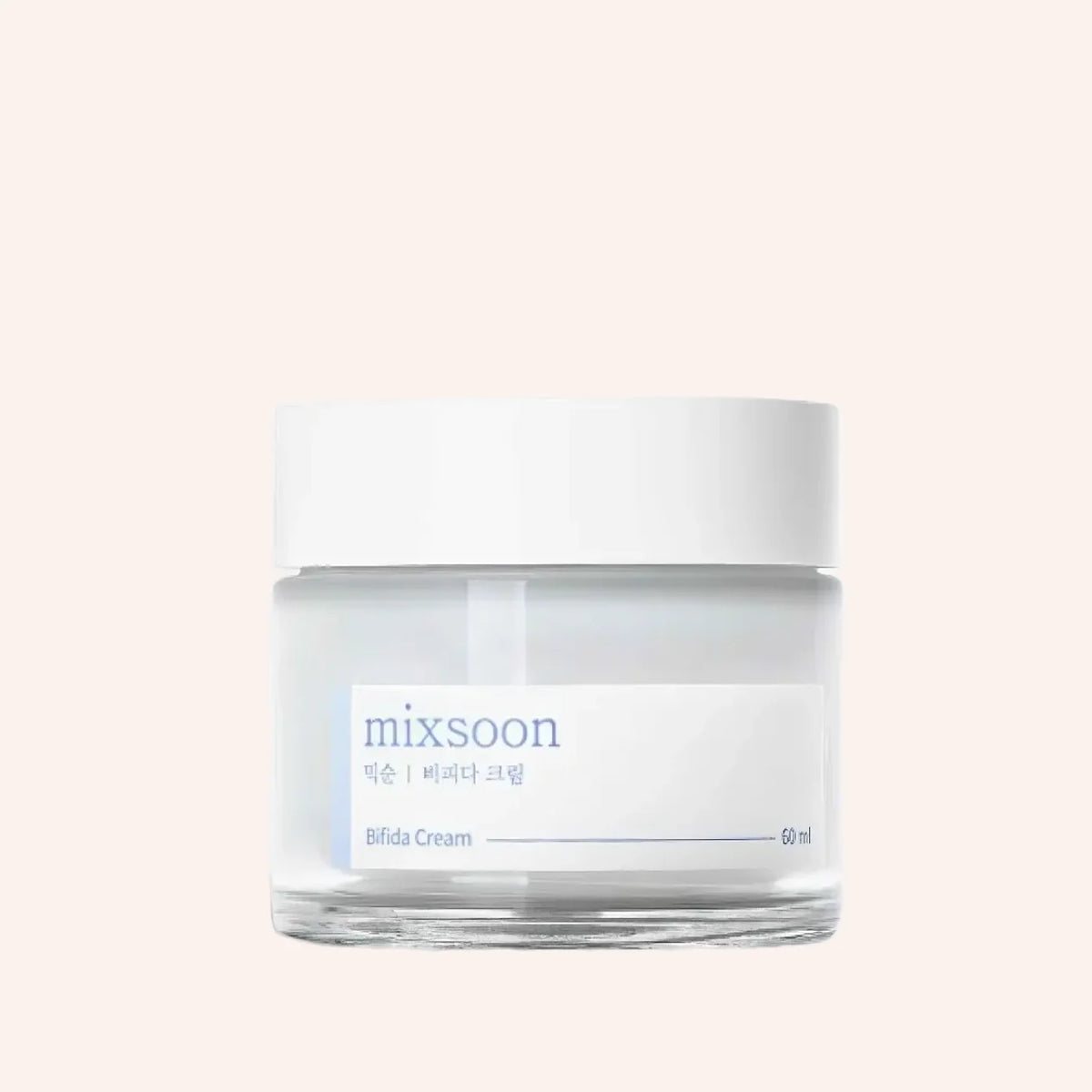 Mixsoon Bifida Creme 60ml – rechteckiger Tiegel mit weißem zweisprachigem Etikett vor schwarzem Hintergrund