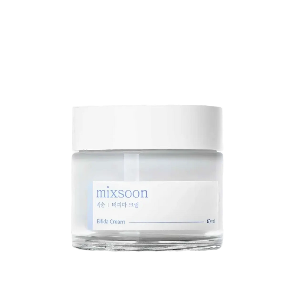 Mixsoon Bifida Creme 60ml – rechteckiger Tiegel mit weißem zweisprachigem Etikett vor schwarzem Hintergrund
