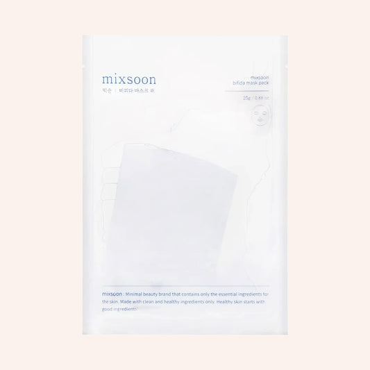 Mixsoon Bifida Mask Pack 25g – weißes Sachet mit transparentem Feld, minimalistisch auf hellem Hintergrund