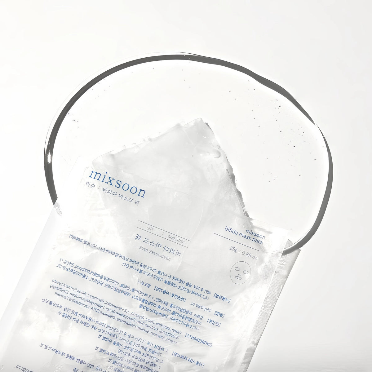 Mixsoon Bifida Mask Pack 25g – Sachet mit weißem Etikett und blauer Schrift vor blauem Hintergrund