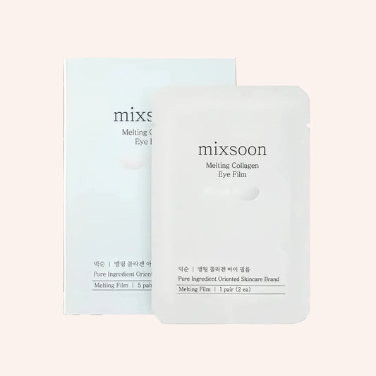 Mixsoon Melting Collagen Eye Film 5St. – weiße Faltschachtel mit klarem Kunststofffenster und Augenpads