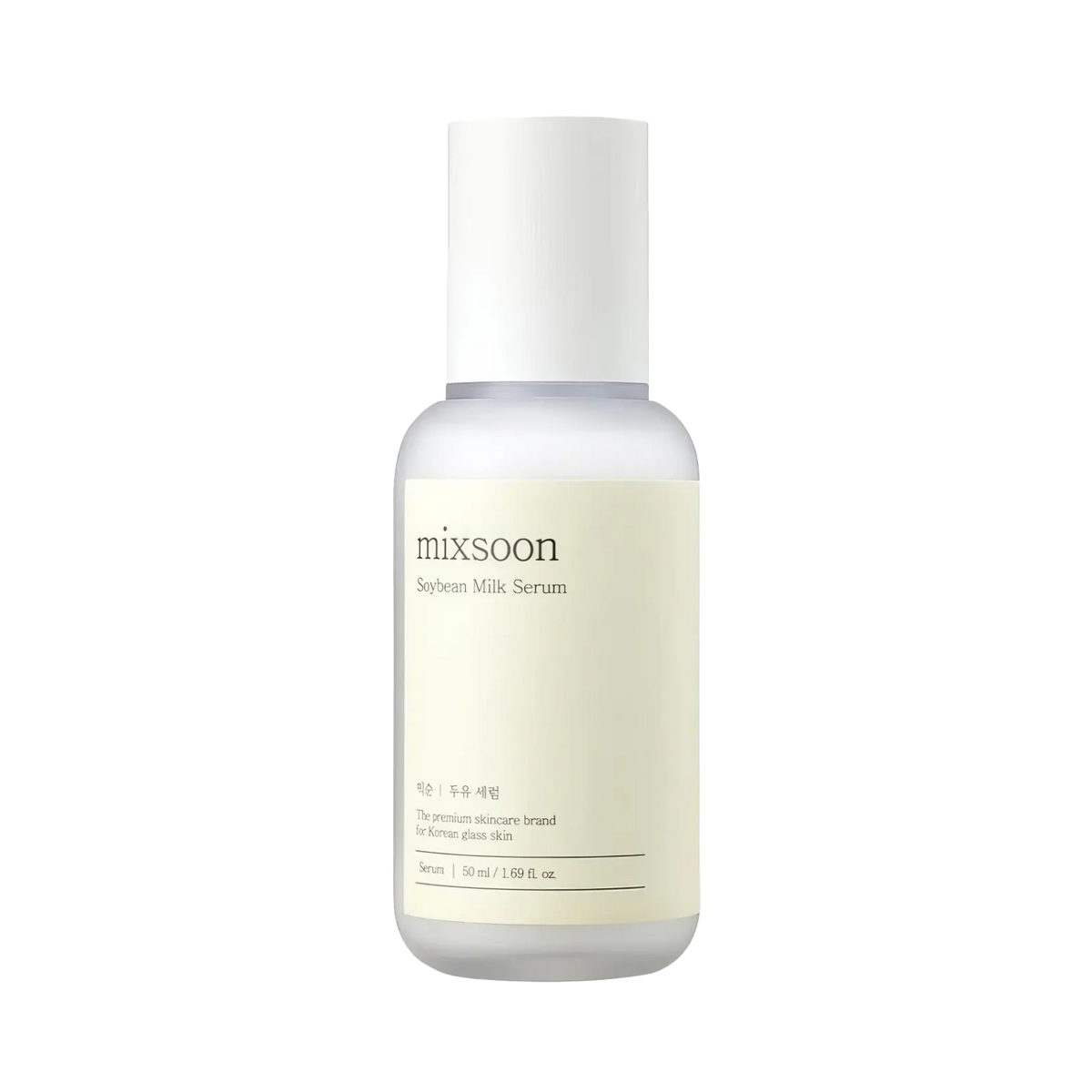 Mixsoon Soybean Milk Serum 50ml – Pumpflasche mit weißem Etikett vor dunklem, schlichtem Hintergrund