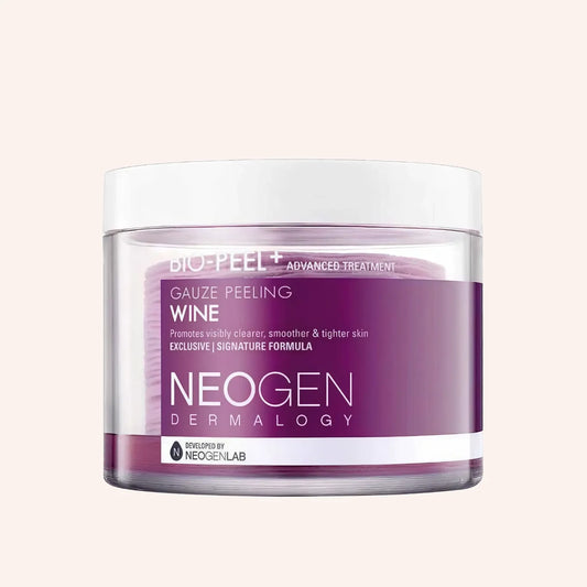 Neogen Dermalogy Bio-Peel Gauze Peeling Wine 30pcs/200ml – lila Pad-Dose mit Farbverlauf auf schwarzer Fläche
