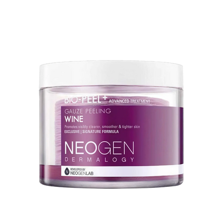 Neogen Dermalogy Bio-Peel Gauze Peeling Wine 30pcs/200ml – lila Pad-Dose mit Farbverlauf auf schwarzer Fläche