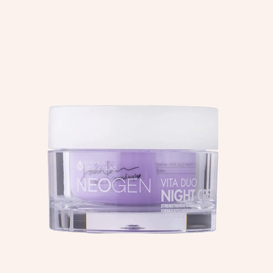 Neogen Vita Duo Night Cream 50g – weiße Kunststoffverpackung mit schwarzem Akzent am Boden, frontal vor hellem Hintergrund