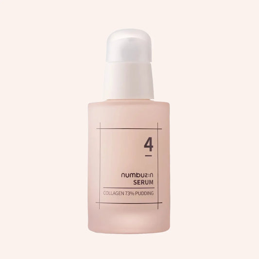 Numbuzin No.4 Collagen 73% Pudding Serum 50ml – Pipettenflasche mit transparenter Kappe vor dunklem Hintergrund