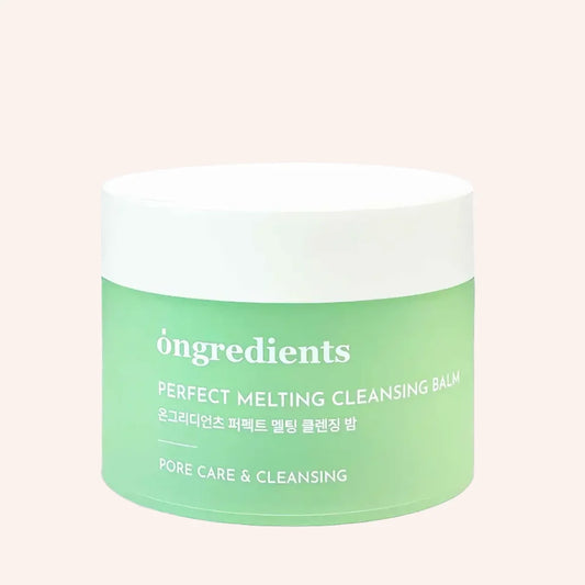 Ongredients Perfect Melting Cleansing Balm 100ml – Tiegel mit weißem Deckel und grünem Farbverlauf auf dem Etikett