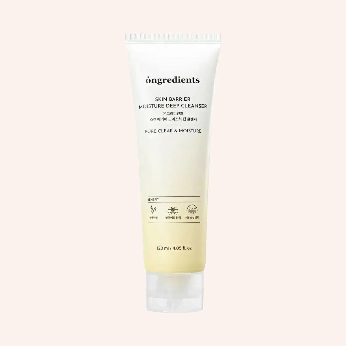 Ongredients Skin Barrier Moisture Deep Cleanser 120ml – Beige Tube mit weißem Deckel, aufrecht stehend