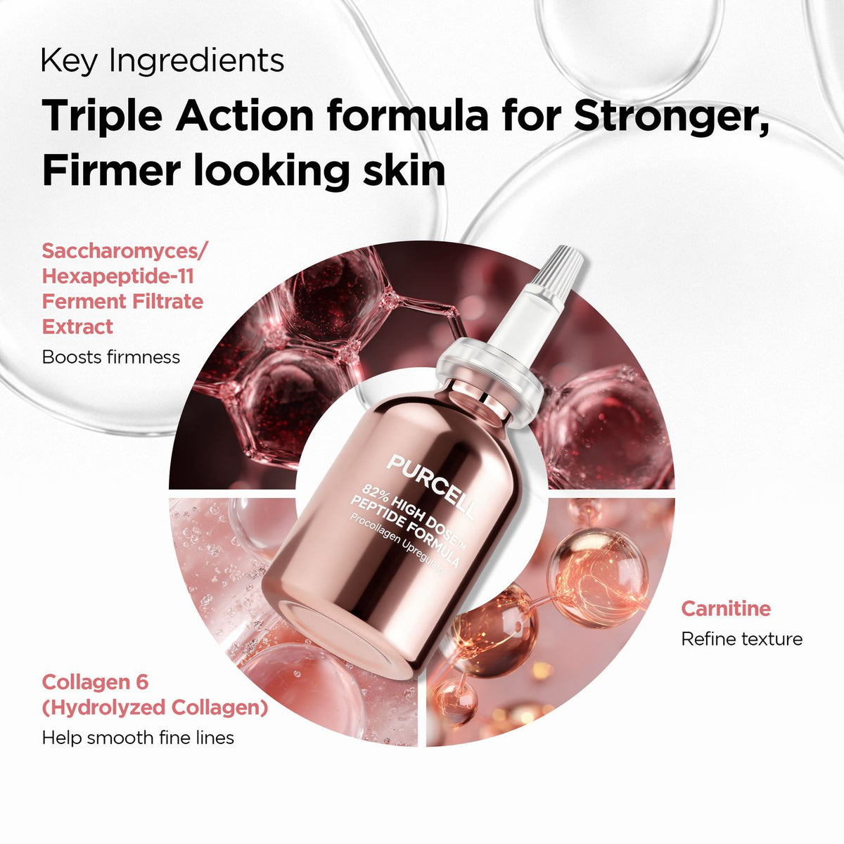 Purcell 82% High Dose Peptide Formula 30ml – Flasche vor Hintergrund mit vergrößerten Zellstrukturen