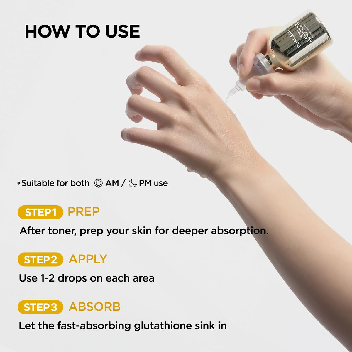 Purcell 88B/mL L Glutathione Flexible Liposome Brightening Facial Serum 30ml – Infografik mit Pipettenflasche auf Weiß