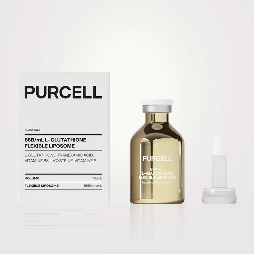 Purcell 88B/mL L Glutathione Flexible Liposome Brightening Facial Serum 30ml – weißer Karton und Beilagen auf Weiß