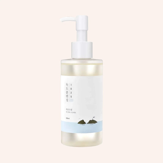 Round Lab 1025 Dokdo Cleansing Oil 200ml – transparente Pumpflasche mit weißem Etikett, blauer Grund