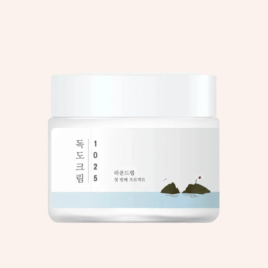 Round Lab 1025 Dokdo Cream 80ml – transparenter Tiegel mit sichtbarer Creme, minimalistisch auf Weiß