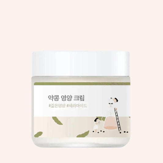 Round Lab Soy Bean Nourishing Cream 80ml – weiße Tube mit grünem Verlauf vor schwarzem Grund