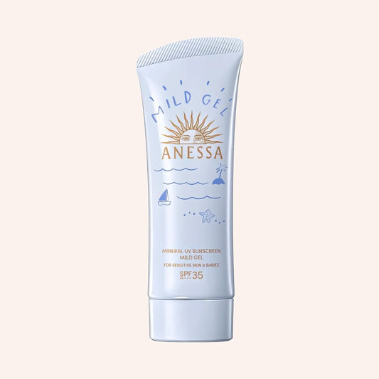 Shiseido Anessa Mineral UV Sunscreen mild gel SPF35 PA+++ 90g – weiße Tube mit blauem Deckel