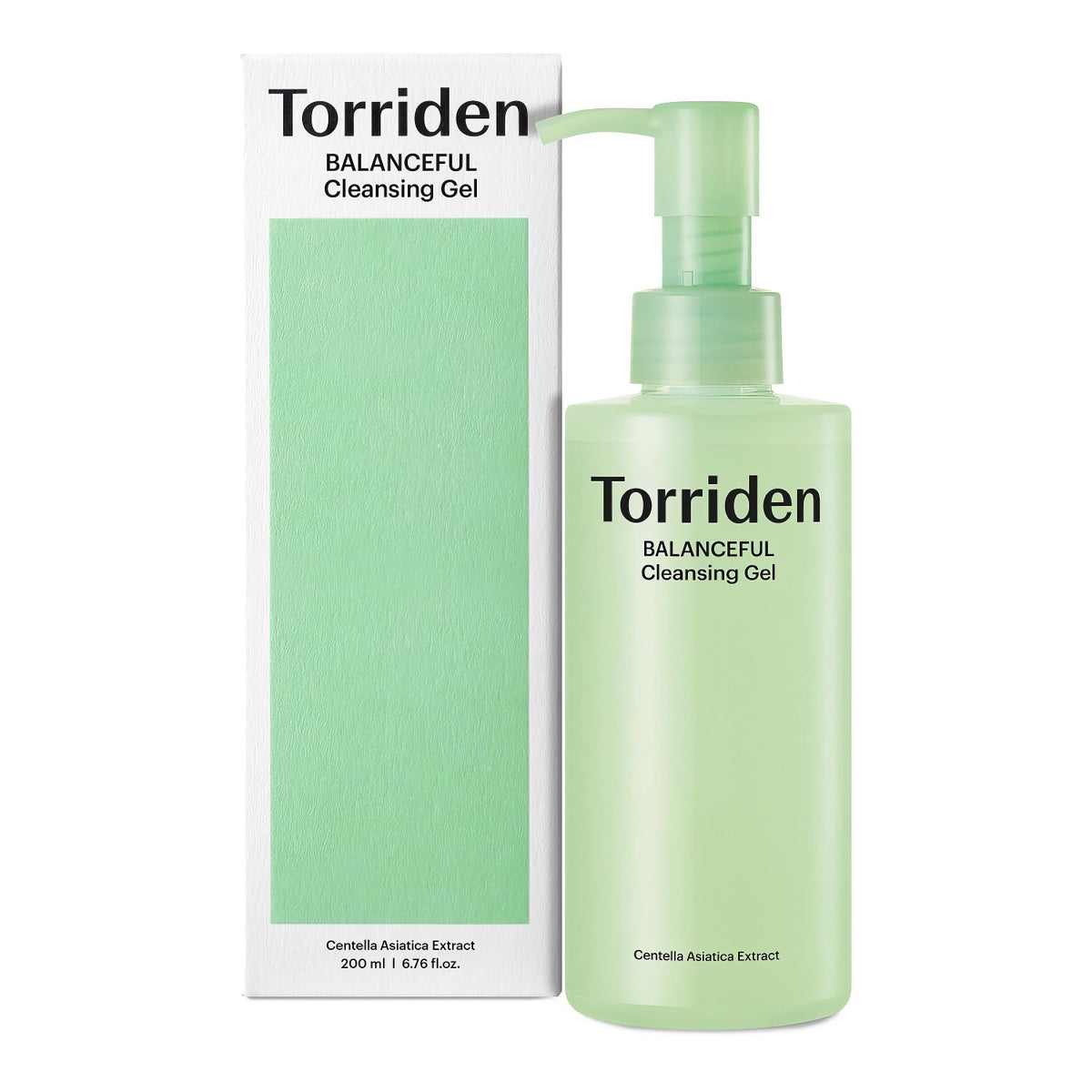 Torriden Balanceful Cica Cleansing Gel 200ml – grüne Pumpflasche mit klarem Gel und weißem Pumpkopf
