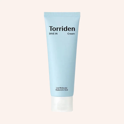 Torriden DIVE-IN Low Molecular Hyaluronic Acid Cream 80ml – blaue Tube von vorne und hinten