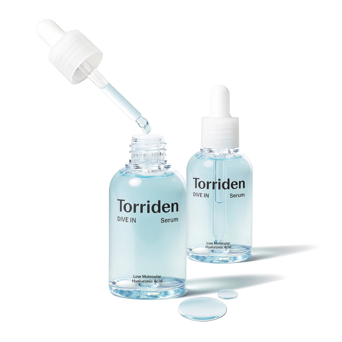 Torriden DIVE-IN Low Molecular Hyaluronic Acid Serum 50ml – Pipettenflasche mit zweiter Flasche dahinter