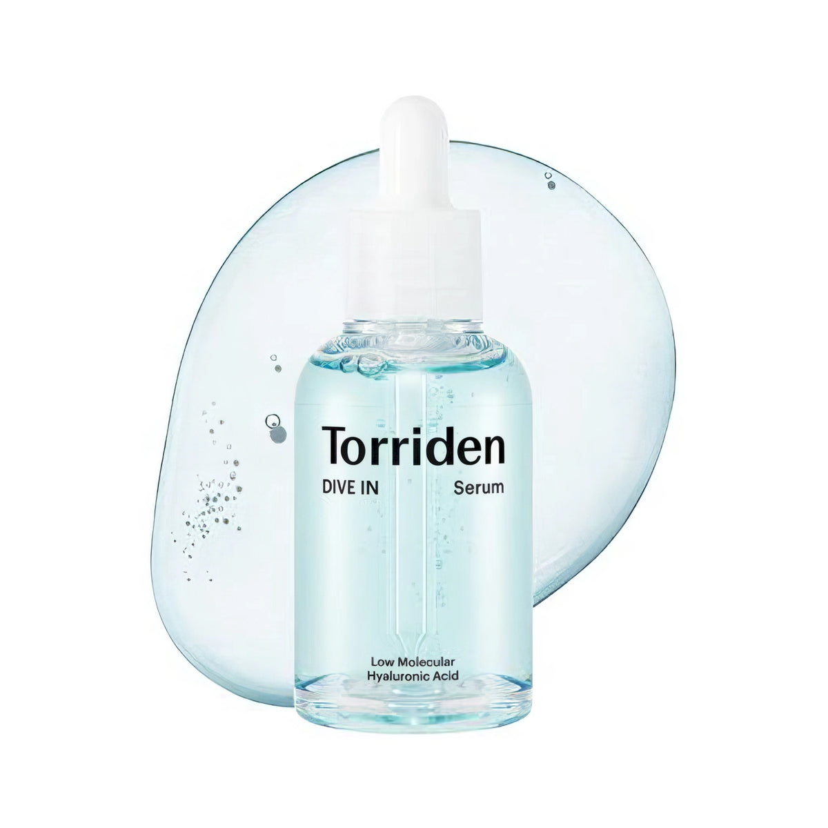 Torriden DIVE-IN Low Molecular Hyaluronic Acid Serum 50ml – Flasche mit Tropfengrafik auf Blau