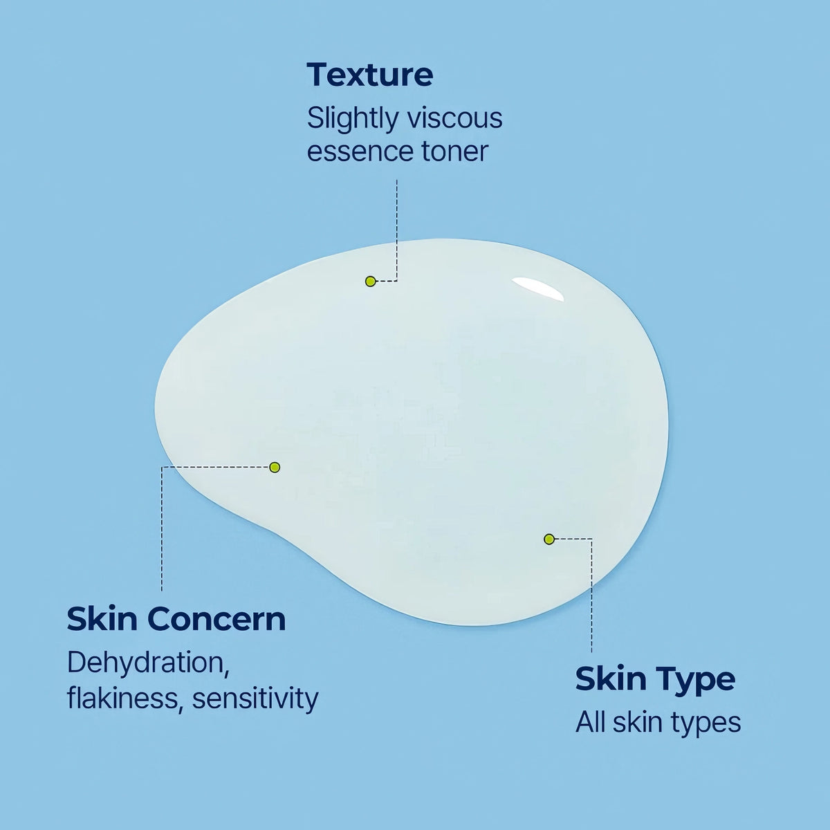 Torriden DIVE-IN Low Molecular Hyaluronic Acid Skin Booster 200ml – Infografik mit blauer Gelform, seitlich Textblöcke