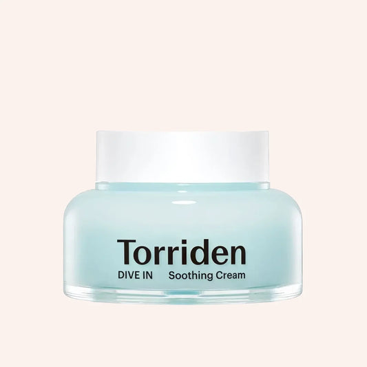 Torriden DIVE-IN Low Molecular Hyaluronic Acid Soothing Cream 100ml – Klartiegel, hellblauer Inhalt, blau-weißes Etikett